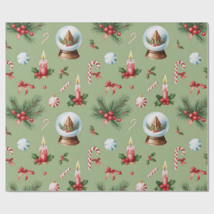 Retro Green Christmas Wrapping Paper