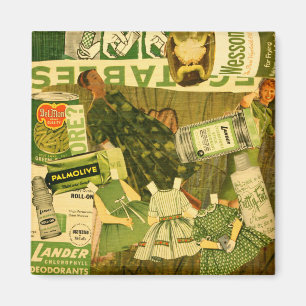 Retro green collage magnet