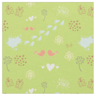 Retro green colourful pattern of birds, dots, foot fabric