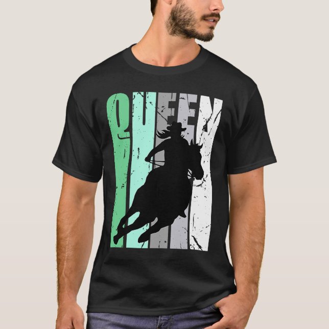 Retro Green Cowgirl Queen Rodeo Women Barrel Racer T-Shirt (Front)