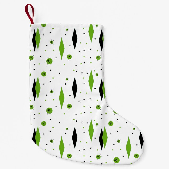 Retro Green Diamond & Starburst Christmas Stocking (Front)