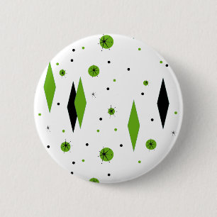 Retro Green Diamonds & Starbursts Button