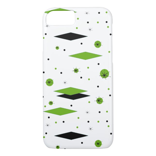 Retro Green Diamonds & Starbursts iPhone Case (Back)