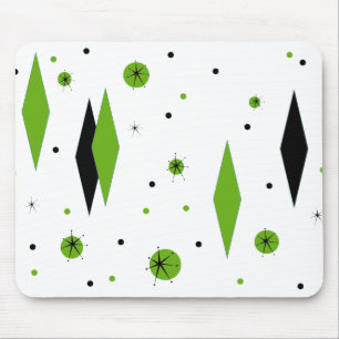 Retro Green Diamonds & Starbursts Mousepad