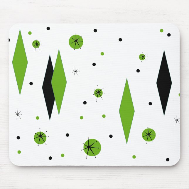 Retro Green Diamonds & Starbursts Mousepad (Front)