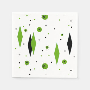 Retro Green Diamonds & Starbursts Paper Napkins