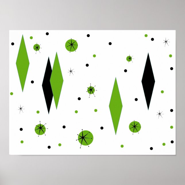 Retro Green Diamonds & Starbursts Poster (Front)