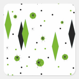 Retro Green Diamonds & Starbursts Stickers