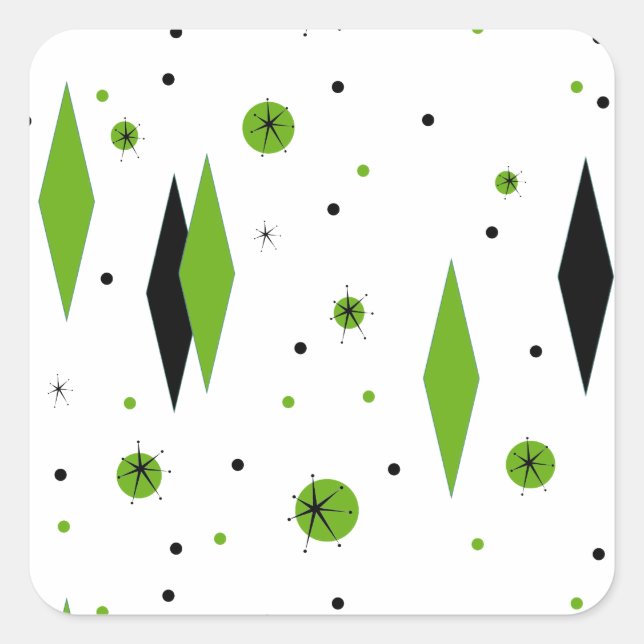 Retro Green Diamonds & Starbursts Stickers (Front)
