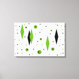 Retro Green Diamonds & Starbursts Stretched Canvas Print