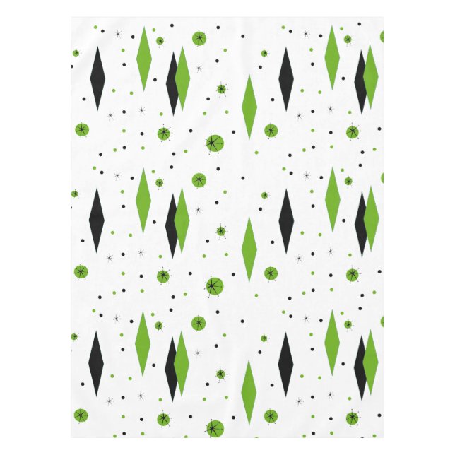 Retro Green Diamonds & Starbursts Tablecloth (Front)