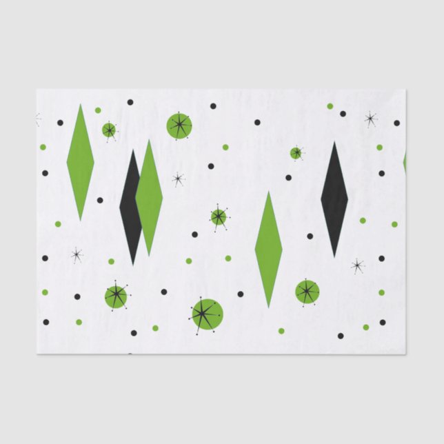 Retro Green Diamonds & Starbursts Tissue Paper (Front)