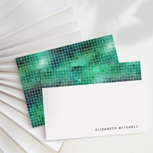 Retro Green Disco Ball Mirror Monogram Card