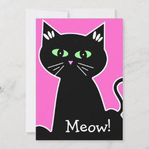 Retro Green Eyed Black Cat Bachelorette Party Invitation