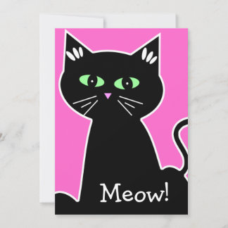 Retro Green Eyed Black Cat Bachelorette Party Invitation