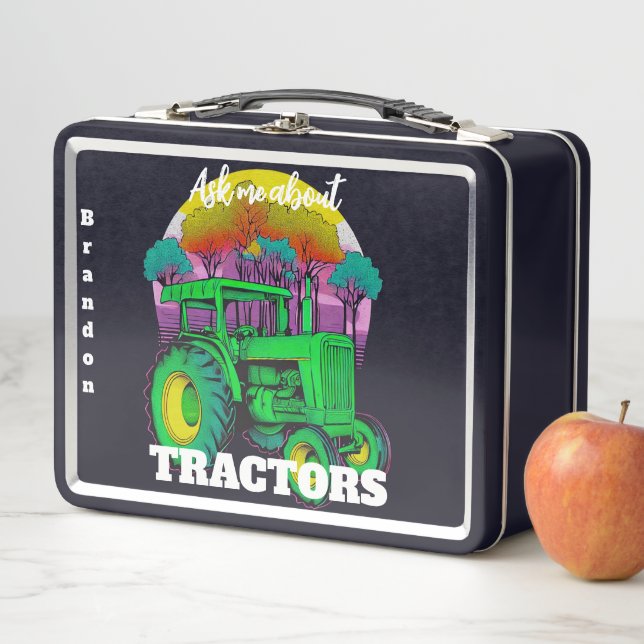 Retro Green Farm Tractor Metal Lunch Box (In Situ)