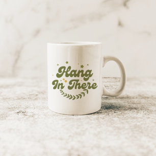 Retro Green Floral 'Hang in There' Quote Coffee Mug