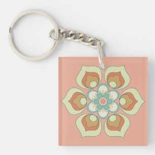 retro green floral pattern key ring