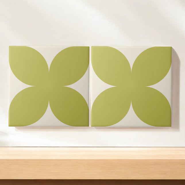 Retro Green Floral Petal Mid Century Modern Style Tile (Creator Uploaded)