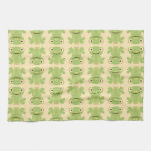 Retro Green Frog Pattern Tea Towel