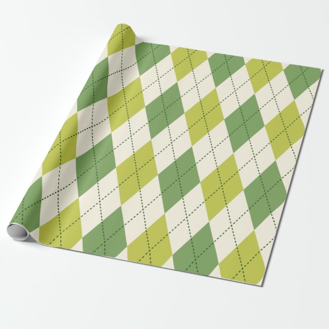 Retro Green Geometric Argyle Pattern Wrapping Paper (Unrolled)