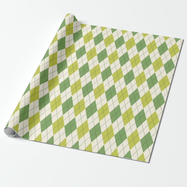 Retro Green Geometric Argyle Pattern Wrapping Paper (Unrolled)