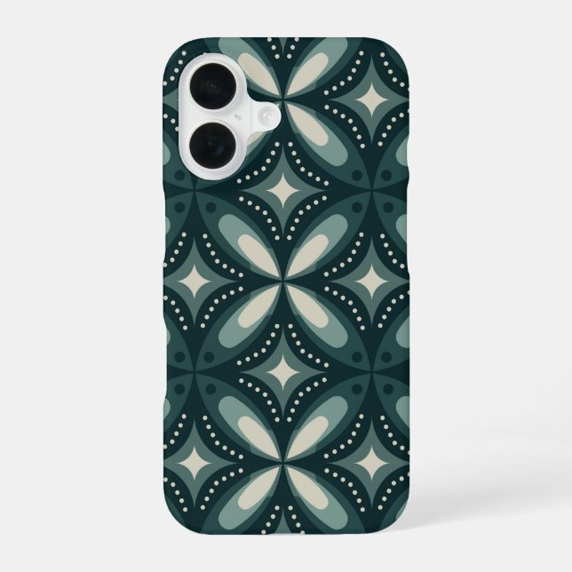 Retro Green Geometric Pattern iPhone 16 Case (Back)