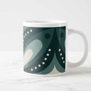 Retro Green Geometric Pattern Large Coffee Mug