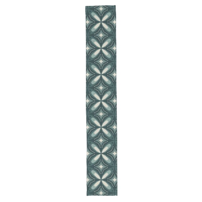 Retro Green Geometric Pattern Long Table Runner (Front)