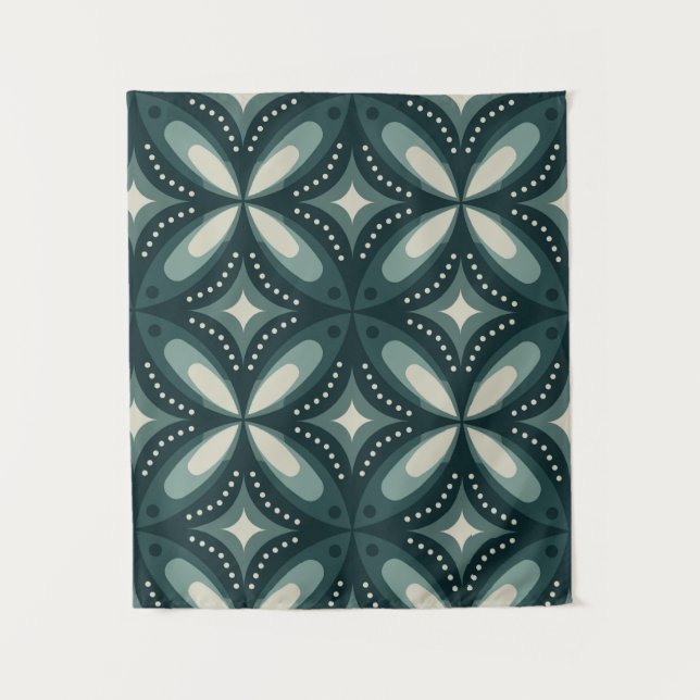 Retro Green Geometric Pattern Tapestry (Front)