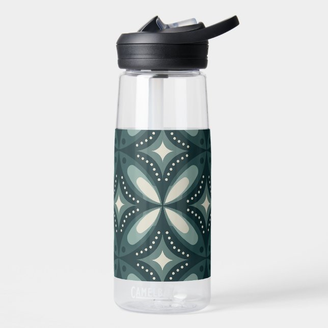 Retro Green Geometric Pattern Water Bottle (Left)
