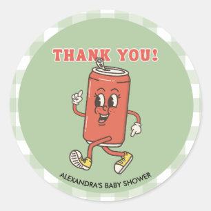 Retro Green Gingham Shes Ready To Pop Thank you Classic Round Sticker