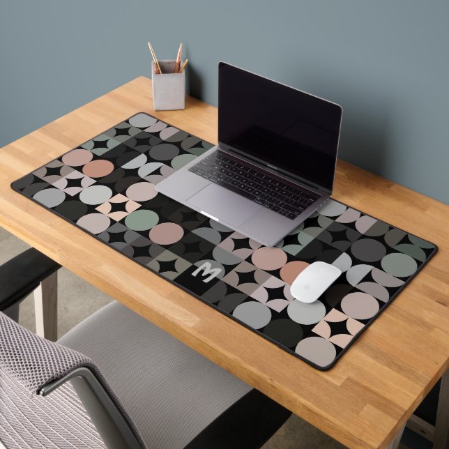 Retro Green Grey Beige Brown Black Pop Art Pattern Desk Mat (Office 2)