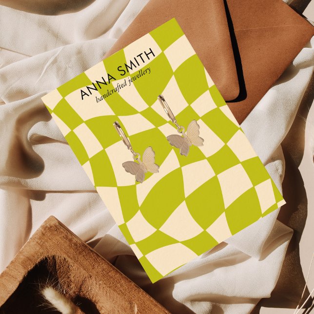 Retro Green Groovy Vintage Earring Display Business Card (Creator Uploaded)