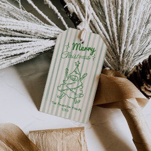 Retro Green Hand Drawn Fun Christmas Tree Vintage Gift Tags