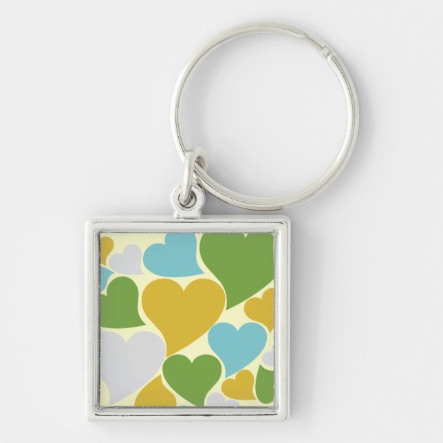 Retro Green Hearts Key Ring (Front)