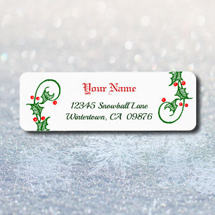 Retro Green Holly and Red Berries Editable Addres