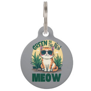 Retro "Green Is The New Meow" Cool Cat Nature Art Pet Tag