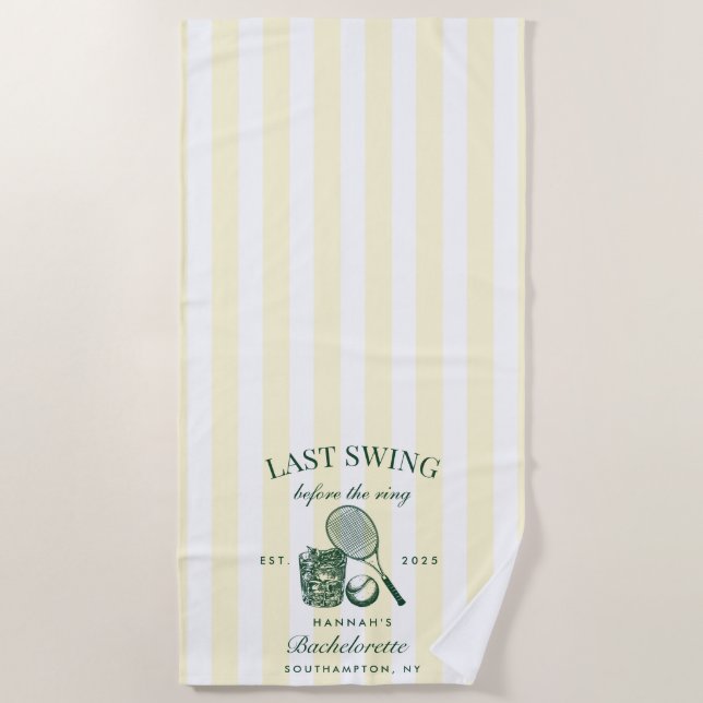 Retro Green Last Swing Before The Ring Tennis Bach Beach Towel (Front)