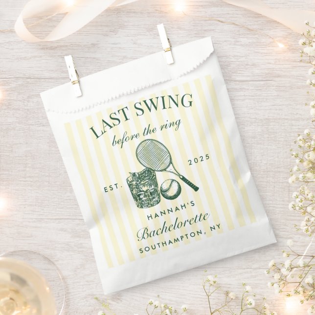 Retro Green Last Swing Before The Ring Tennis Bach Favour Bags (Clipped)