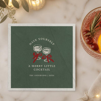 Retro Green Merry Little Cocktail Christmas Party Napkin