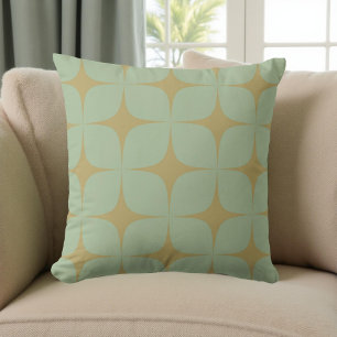 Retro Green Mid Century Modern Geometric Boho  Cushion