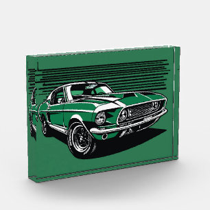 Retro Green Muscle Car Side Pop Art Illustration Photo Block