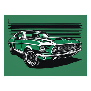Retro Green Muscle Car Side Pop Art Illustration Photo Print