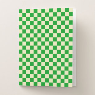 Retro Green Off White Checks Chequerboard Pattern Pocket Folder