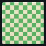 Retro Green Off White Checks Chequerboard Pattern Stone Coaster<br><div class="desc">Cool fresh chequered pattern design,  modern interior design decor for home,  living room,  nursery room,  kids room. Chequered colourful curtains,  rug,  phone case. Chequered 70s and 60s trend design idea. Green and muted white checkers</div>