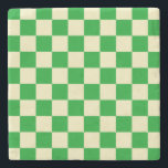 Retro Green Off White Checks Chequerboard Pattern Stone Coaster<br><div class="desc">Cool fresh chequered pattern design,  modern interior design decor for home,  living room,  nursery room,  kids room. Chequered colourful curtains,  rug,  phone case. Chequered 70s and 60s trend design idea. Green and muted white checkers</div>