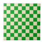 Retro Green Off White Checks Chequerboard Pattern Tile<br><div class="desc">Cool fresh chequered pattern design, modern interior design decor for home, living room, nursery room, kids room. Chequered colourful curtains, rug, phone case. Chequered 70s and 60s trend design idea. Green and muted white checkers</div>