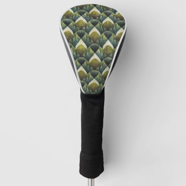Retro Green Olive Geometric Art Pattern Golf Head Cover (Front)
