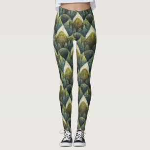 Retro Green Olive Geometric Art Pattern Leggings